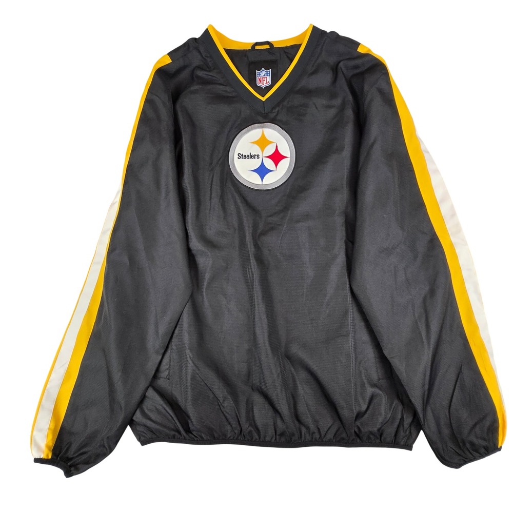 NFL Pittsburgh Steelers Windbreaker Pullover Mens L Black VNeck Football Gameday